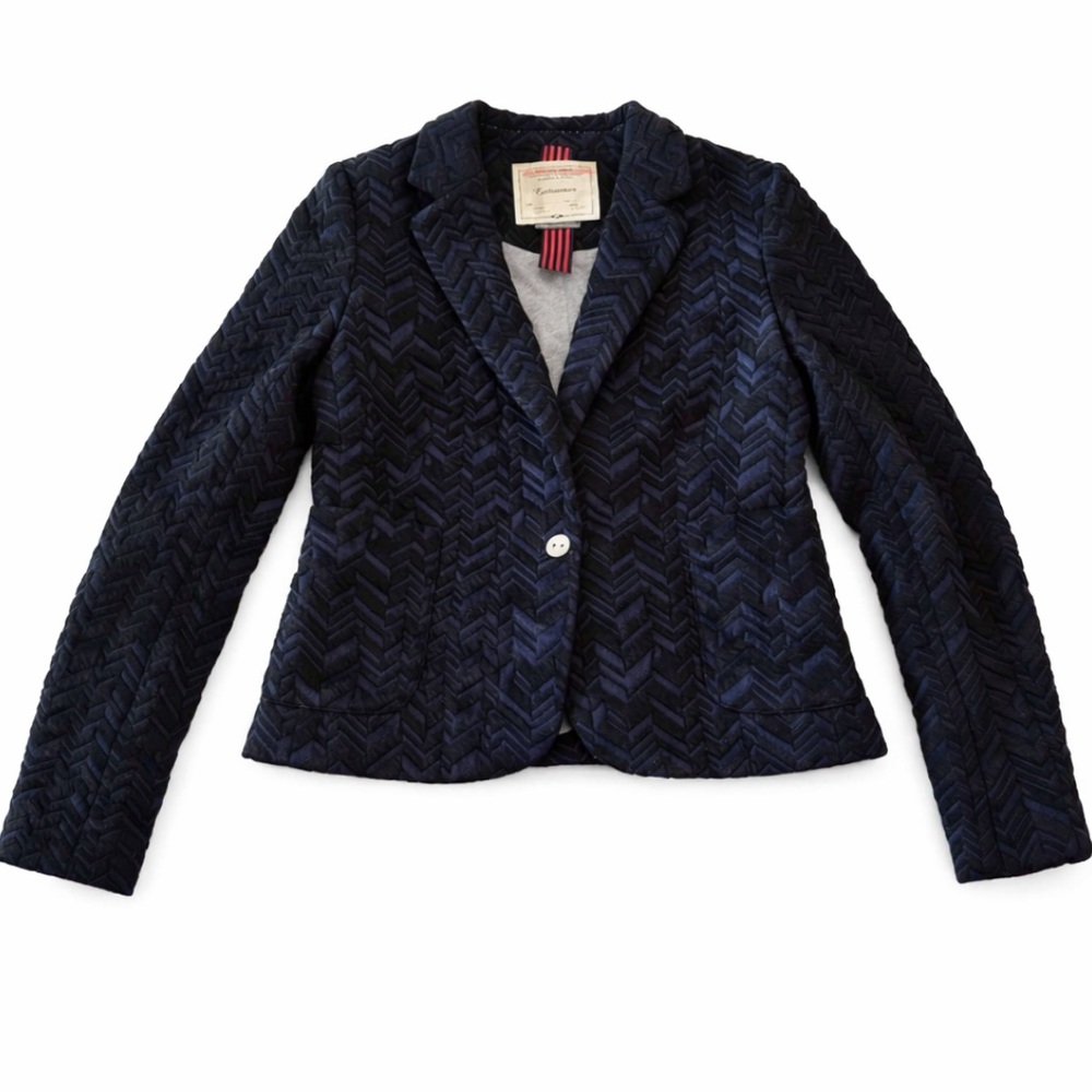 Cartonnier Anthropologie Navy Textured Blazer French Minimalist Tailored Jacket - Picture 3 of 9